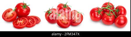 Tomato with slices isolated on white background with clipping path and full depth of field. Set or collection. Stock Photo