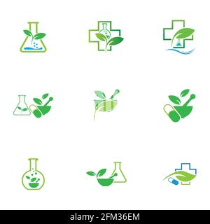 logo template set of natural medicine design Stock Vector