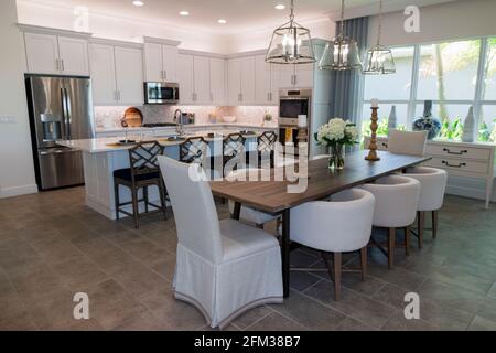 Kitchen and dining room open space concept home interior. Stock Photo