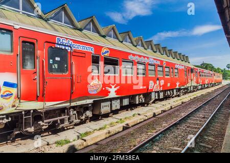 YANGON, MYANMAR - DECEMBER 16, 2016: Train at Yangon Central Railway Station, Myanmar Stock Photo