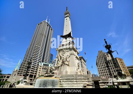 Indianapolis, Indiana, USA. The Indiana State Soldiers and Sailors Monument built on Monument Circle in downtown Indianapolis. Stock Photo