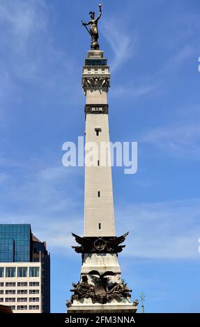 Indianapolis, Indiana, USA. The Indiana State Soldiers and Sailors Monument built on Monument Circle in downtown Indianapolis. Stock Photo