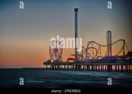 Sunset at Pleasure Pier Stock Photo