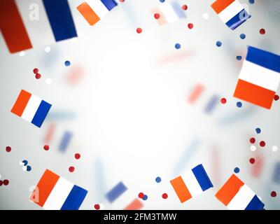 national holiday of July 14 is a happy Independence Day of France, Bastille Day, the concept of patriotism, memory,  confetti and flags Stock Photo