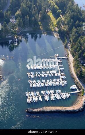 Thieves Bay Marina, North Pender Island, BC. Aerial photographs of the Southern Gulf Islands. British Columbia, Canada. Stock Photo