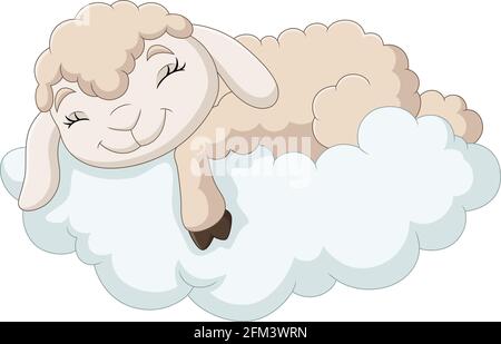 Cartoon baby sheep sleeping on the clouds Stock Vector