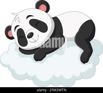 Cartoon baby panda sleeping on the clouds Stock Vector