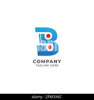 Letter B Alphabet Music Logo Design. Initial, Musical Note Beamed Sixteenth Notes and Record Button logo concept isolated on white background Red Blue Stock Vector