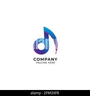 Letter D Alphabet Music Logo Design. Initial and Musical Note logo concept isolated on white background. Blue Purple Magenta Multicolor Gradient. Stock Vector