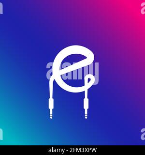 Lowercase Letter E Alphabet Music Logo Design on Multicolor Gradient background. Initial and Audio cable jack logo concept. Stock Vector