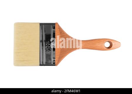 Clean new paint brush isolated on white background. Yellow handle paint brush isolated on white background Stock Photo