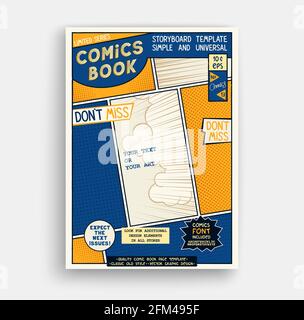 Comic book page template. Classic storyboard artwork. Comics magazine cover. Vector illustration Stock Vector