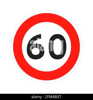 Speed limit 60 round road traffic icon sign flat style design vector illustration. Stock Vector
