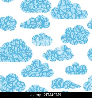 Fluffy clouds vector seamless pattern - Collection of stylized cloud silhouettes, great for clipart or icon creation. Stock Vector