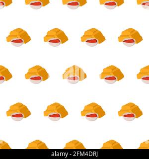 Hand drawn seamless pattern with chicken nuggets and tomato ketchup for background design. Vector isolated illustration. Stock Vector