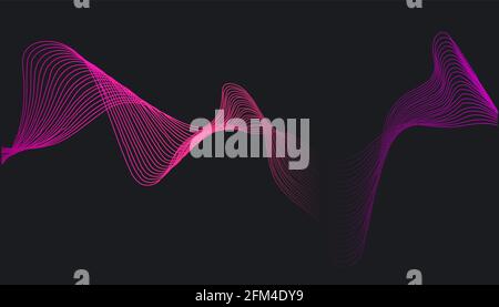 Vector abstract background with dynamic waves, line and particles. Stock Vector