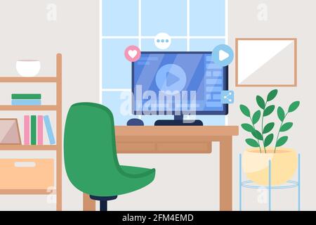 Online tutorial flat color vector illustration Stock Vector
