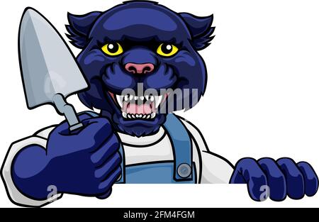 Panther Bricklayer Builder Holding Trowel Tool Stock Vector