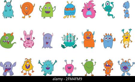 Cute character cartoon baby alien.Amusing baby beast. Bizarre and funny monster.Collection set isolated vector icons.Fantasy creatures.Funny colorful Stock Vector