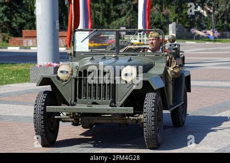 Ulyanovsk, Russia - July 29, 2017: Vintage retro military car GAZ-67B at the 'Retrospective 2017' auto festival - an auto show with free entrance, whe Stock Photo