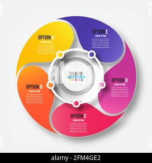 Abstract elements of graph infographic template with label, integrated circles. Business concept with 5 options. For content, diagram, flowchart, step Stock Vector
