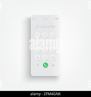 Modern white smartphone. Display keypad with numberst for mobile phone. Keypad for template in touchscreen device. mockup phone on white background. Stock Vector