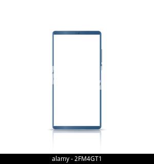 New version of blue slim smartphone similar to with blank white screen. Realistic vector illustration. Stock Vector