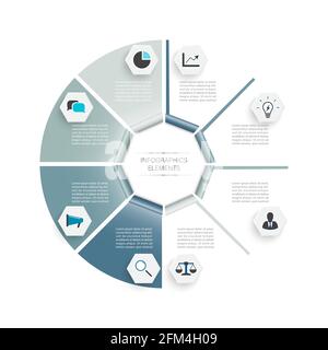 Vector illustration infographics. Business concept with 8 options. For content, diagram, flowchart, steps, parts, timeline infographics, workflow. Stock Vector