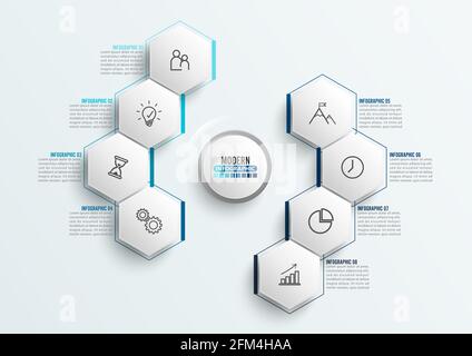 Vector infographic template with 3D paper label, integrated circles. Business concept with 8 options. For content, diagram, flowchart, steps, parts. Stock Vector