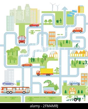 City streets with pedestrians and cars Stock Vector