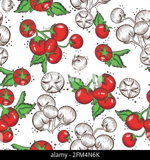 Seamless pattern with tomatoes. Vector. Hand drawing. Stock Vector