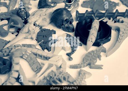 Models printed by 3d printer. Bright colorful objects printed on a 3d printer Stock Photo