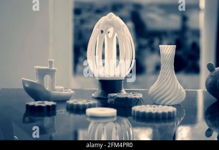 Abstract models printed by 3d printer close-up. Stock Photo