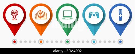 Technology, media and mobility concept vector icon set, flat design pointers, infographic template Stock Vector