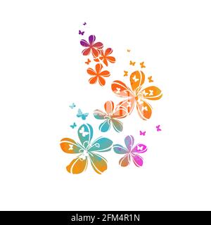 Abstraction with colorful cute simple flowers and butterflies. Vector illustration Stock Vector