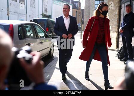 Britain's Labour Party leader Keir Starmer and his wife Victoria arrive at a polling station during local elections, in London, Britain May 6, 2021. REUTERS/Tom Nicholson