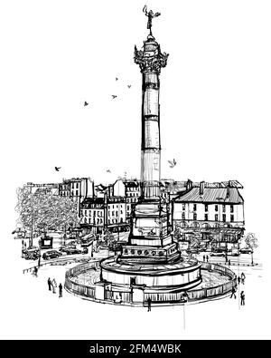 France, the July Column, Colonne de Juillet, Place de la Bastille in Paris- vector illustration Stock Vector