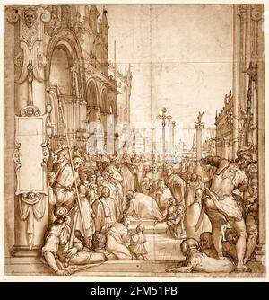 The Submission of the Emperor Frederick I (Barbarossa), to Pope Alexander III, drawing by Federico Zuccaro, circa 1585 Stock Photo