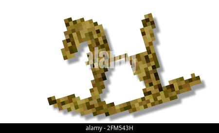 shape morphing - dynamic voxels 3D illustration of child toy wooden horse Stock Photo