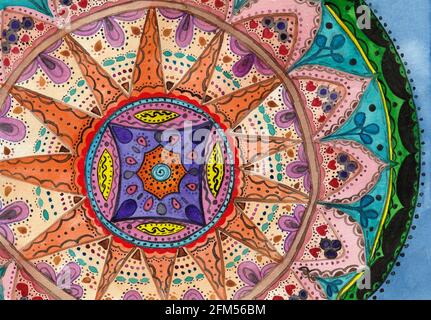 Ethnic style art.  Hand drawn Watercolor Mandala ornament element. the background of the watercolor paint is paper Stock Photo
