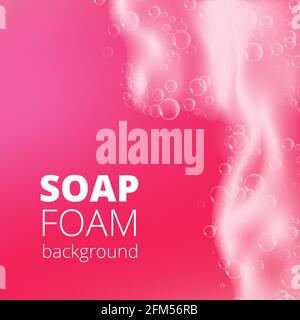 Beautiful bright background with Bath pink foam and empty place for your text. Shampoo bubbles texture. Sparkling pink shampoo and bath lather. Vector Stock Vector