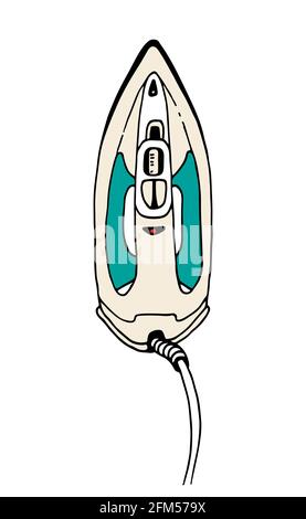Electric iron vector sketch, hand drawn illustration isolated on white background Stock Vector