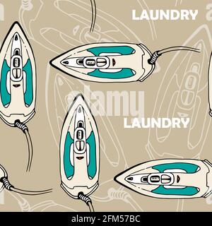 Electric iron vector sketch seamless pattern, hand drawn illustration isolated on white background Stock Vector