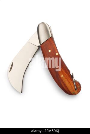 Studio shot of a gardeners knife cut out on a white background - John Gollop Stock Photo