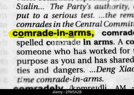 Highlighted word comrade in arms concept and meaning. Stock Photo