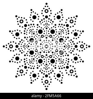 Australian mandala dot painting ethnic vector design, Aboriginal decorative boho style dot art pattern in black on white background Stock Vector