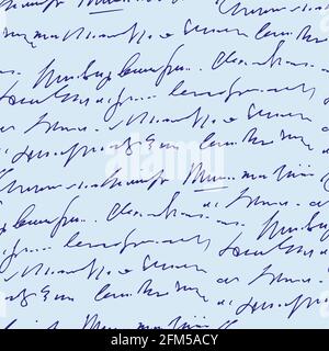 Handwritten abstract text vector seamless pattern, vector monochrome script background Stock Vector