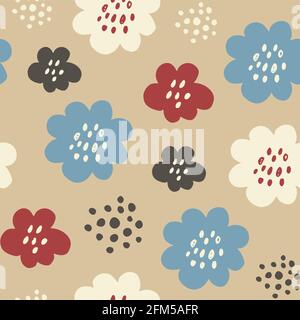 Flowers and branches seamless pattern, hand drawn vector floral background with flowers, leafs, branches Stock Vector
