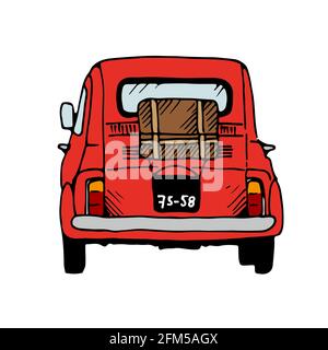 Red old car vector illustration, hand drawn retro automobile isolated on white background Stock Vector