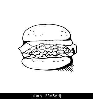 Burger vector sketch, food illustration isolated on white background Stock Vector